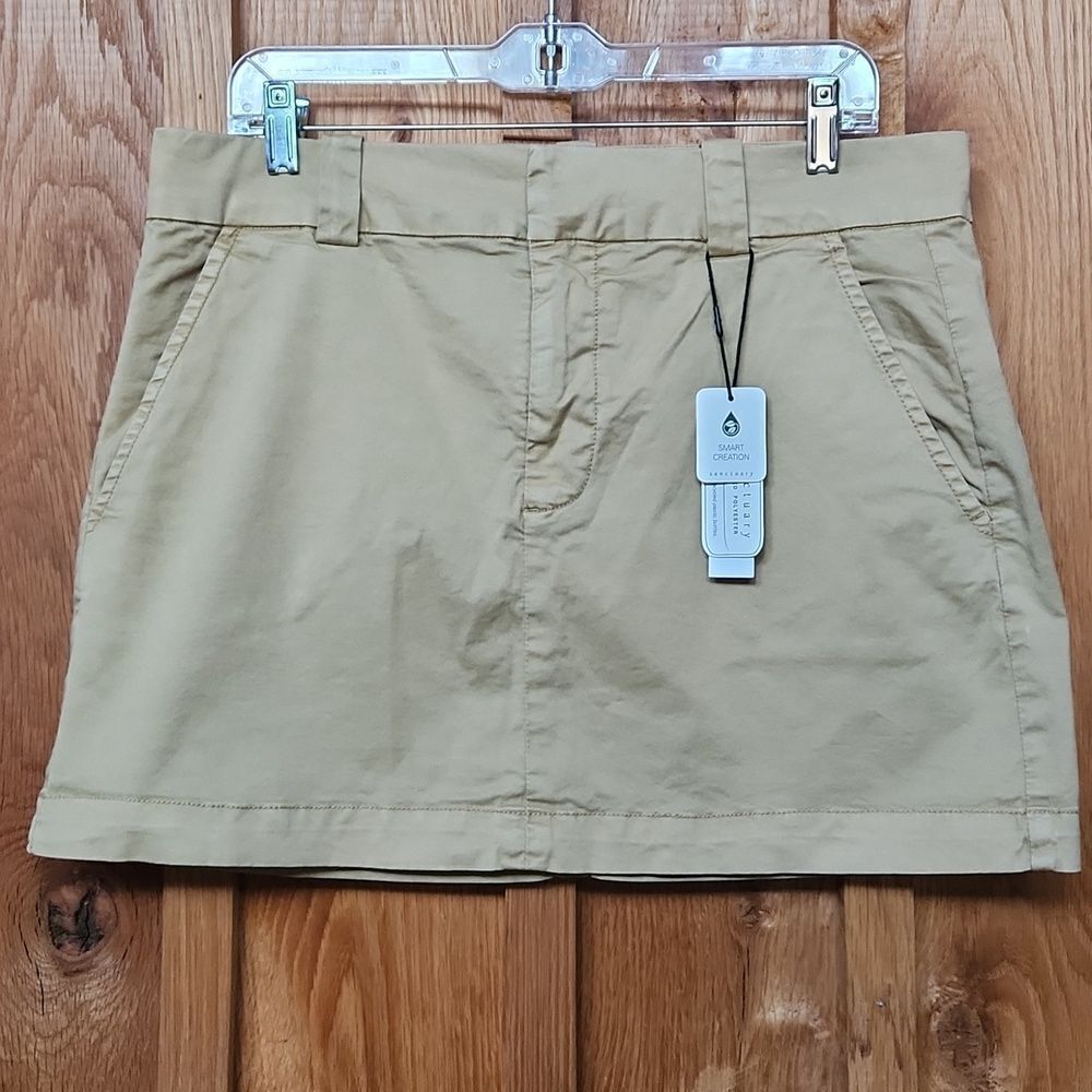 SANCTUARY Upper East Side Twill Khaki Flat Front Cotton Mini Skirt, Size 14, Tan